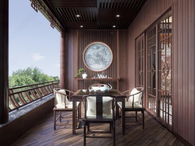 新中式客厅阳台3D模型下载